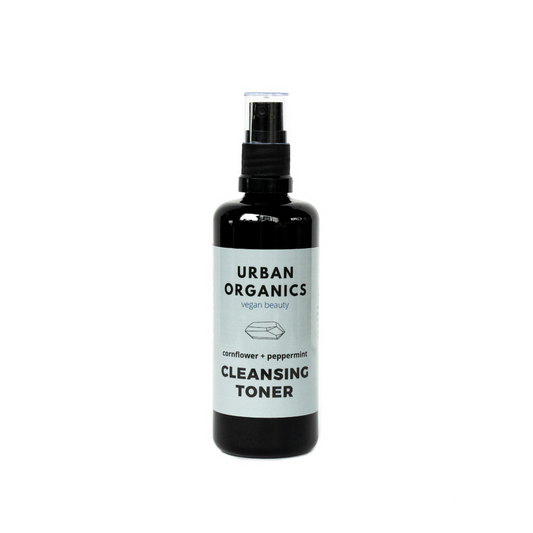 A cooling cleansing toner in a uv glass spray bottle. A cornflower toner that feels cool on the face and removes any left over dirt or dead skin cells left behind from cleansing. Toner is shipped plastic free with compostable and recyclable materials.